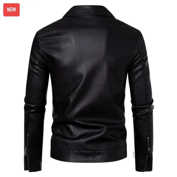 Men's Moto Biker Jacket Faux Leather Windproof Coat Size M